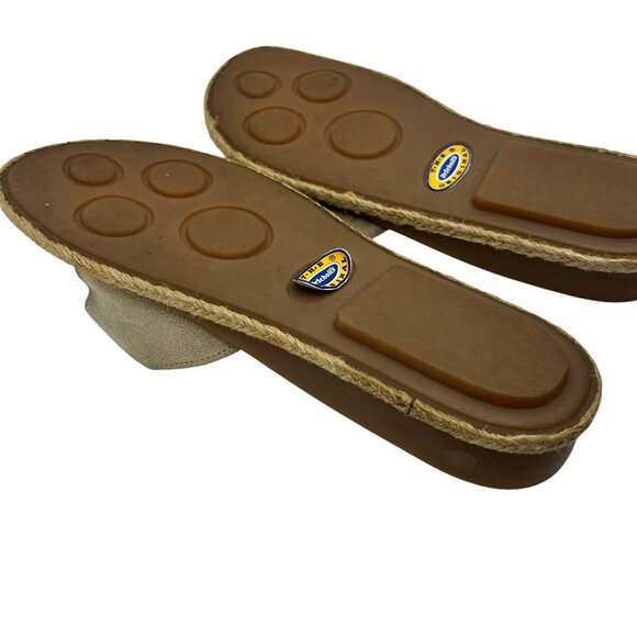 DR SCHOLL’S ORIGINAL HEAVEN SLIDES SANDALS 6M BEIGE SUEDE LEATHER BUCKLE RETRO - Picture 11 of 16